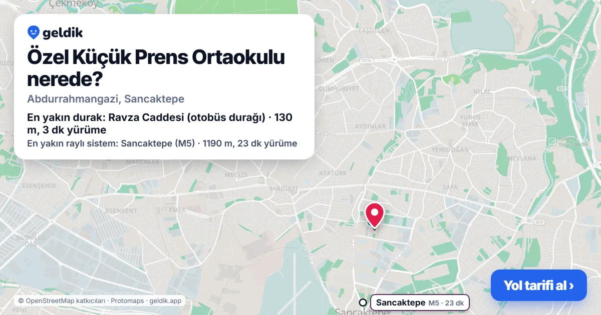 Where is Özel Küçük Prens Ortaokulu: map with its location and the nearest stops, with walking times