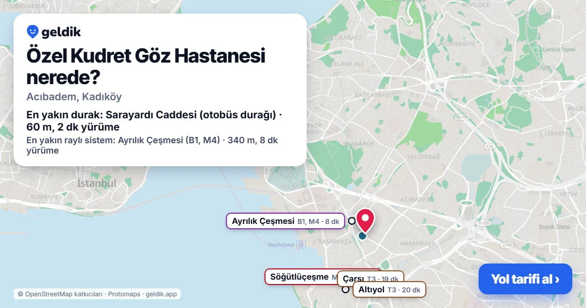 Where is Özel Kudret Göz Hastanesi: map with its location and the nearest stops, with walking times