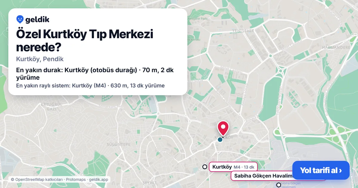 Özel Kurtköy Tıp Merkezi nerede: haritada konumu ve en yakın duraklar, yürüme süreleriyle