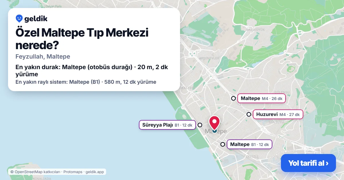 Özel Maltepe Tıp Merkezi nerede: haritada konumu ve en yakın duraklar, yürüme süreleriyle