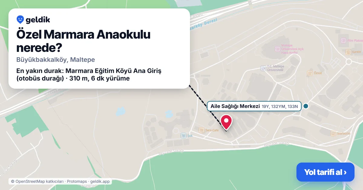 Where is Özel Marmara Anaokulu: map with its location and the nearest stops, with walking times