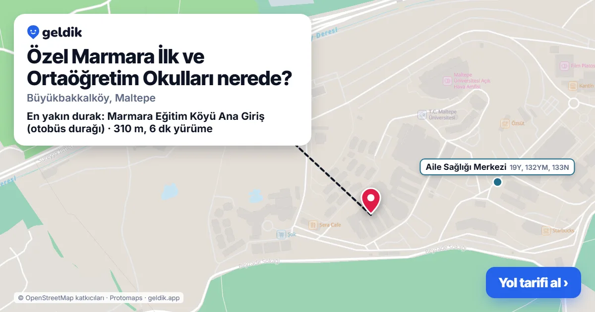 Özel Marmara İlk ve Ortaöğretim Okulları nerede: haritada konumu ve en yakın duraklar, yürüme süreleriyle
