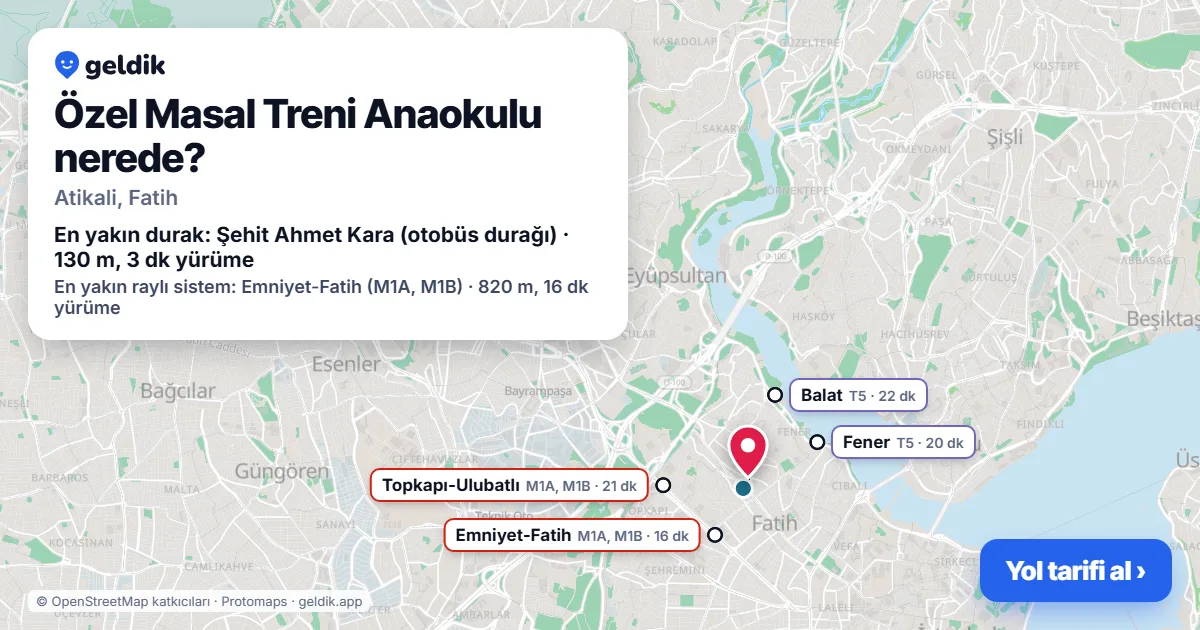 Özel Masal Treni Anaokulu nerede: haritada konumu ve en yakın duraklar, yürüme süreleriyle