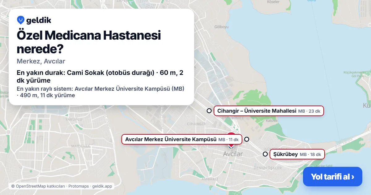 Where is Özel Medicana Hastanesi: map with its location and the nearest stops, with walking times