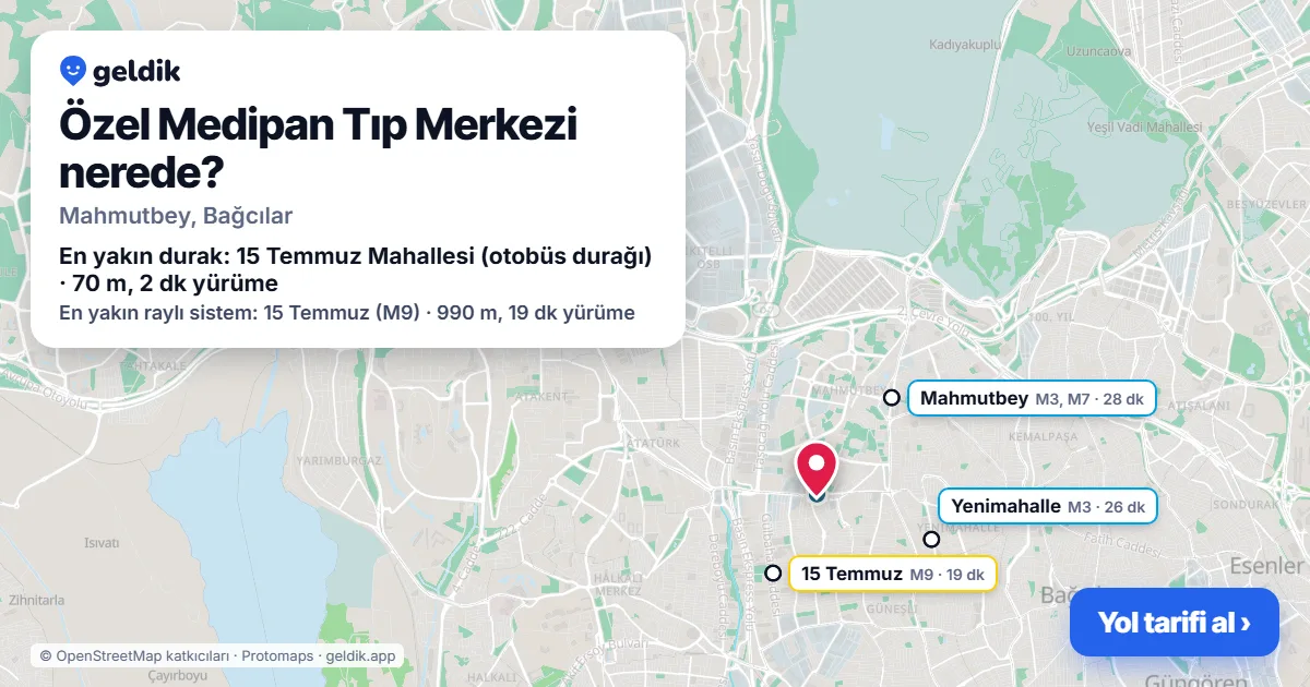 Özel Medipan Tıp Merkezi nerede: haritada konumu ve en yakın duraklar, yürüme süreleriyle