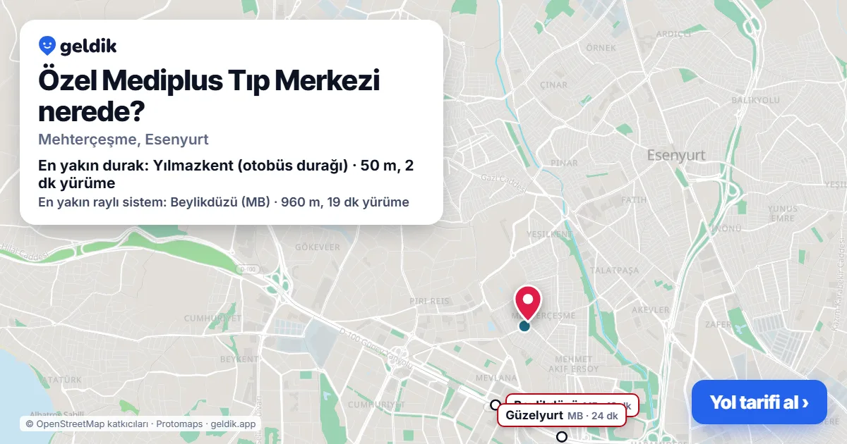 Özel Mediplus Tıp Merkezi nerede: haritada konumu ve en yakın duraklar, yürüme süreleriyle