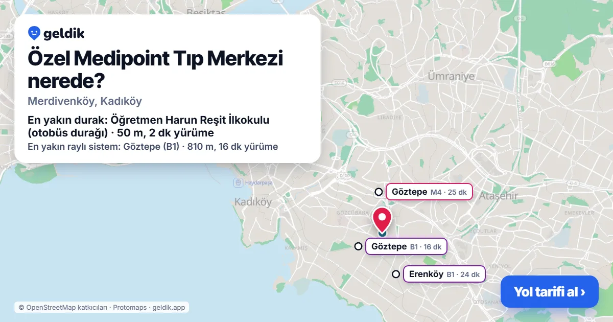 Özel Medipoint Tıp Merkezi nerede: haritada konumu ve en yakın duraklar, yürüme süreleriyle