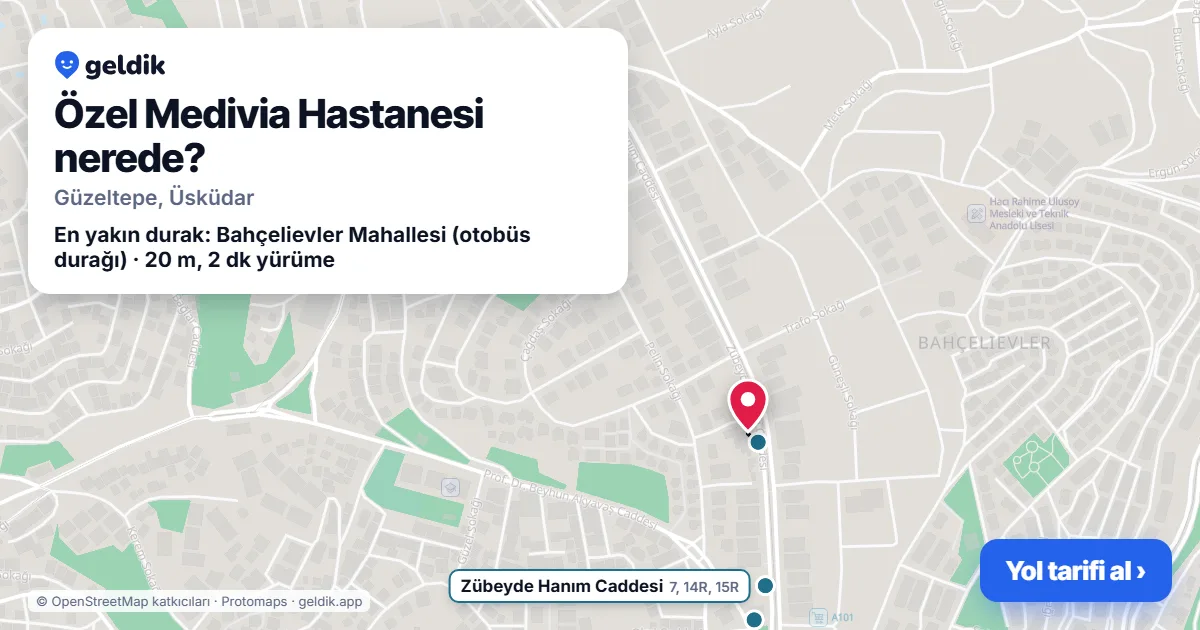 Where is Özel Medivia Hastanesi: map with its location and the nearest stops, with walking times