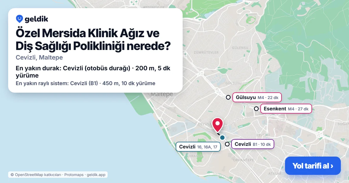 Özel Mersida Klinik Ağız ve Diş Sağlığı Polikliniği nerede: haritada konumu ve en yakın duraklar, yürüme süreleriyle