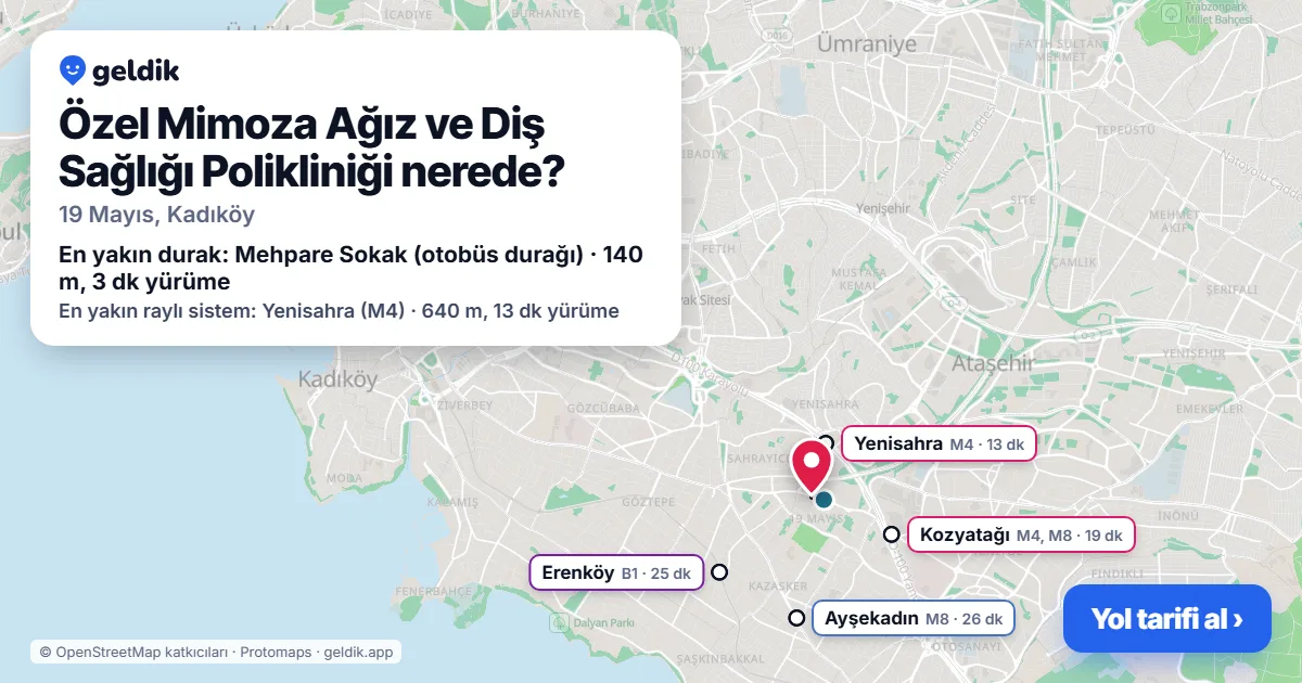 Özel Mimoza Ağız ve Diş Sağlığı Polikliniği nerede: haritada konumu ve en yakın duraklar, yürüme süreleriyle