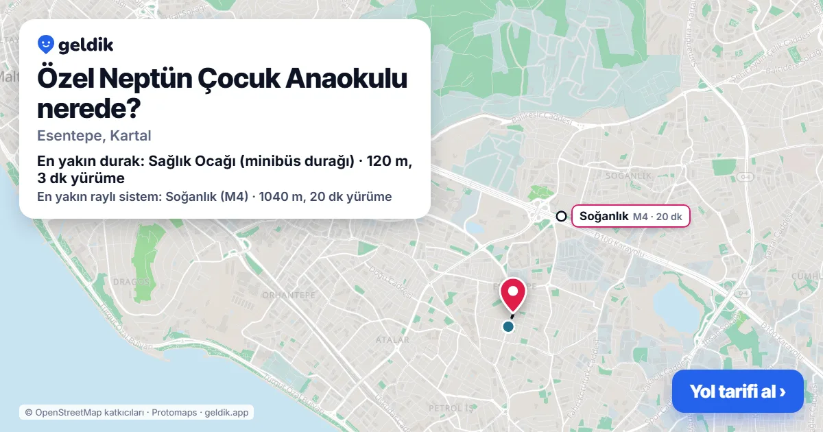 Özel Neptün Çocuk Anaokulu nerede: haritada konumu ve en yakın duraklar, yürüme süreleriyle