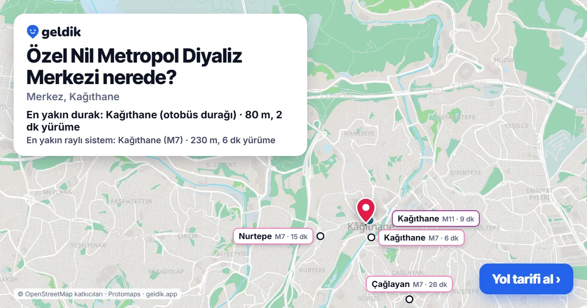 Özel Nil Metropol Diyaliz Merkezi nerede: haritada konumu ve en yakın duraklar, yürüme süreleriyle
