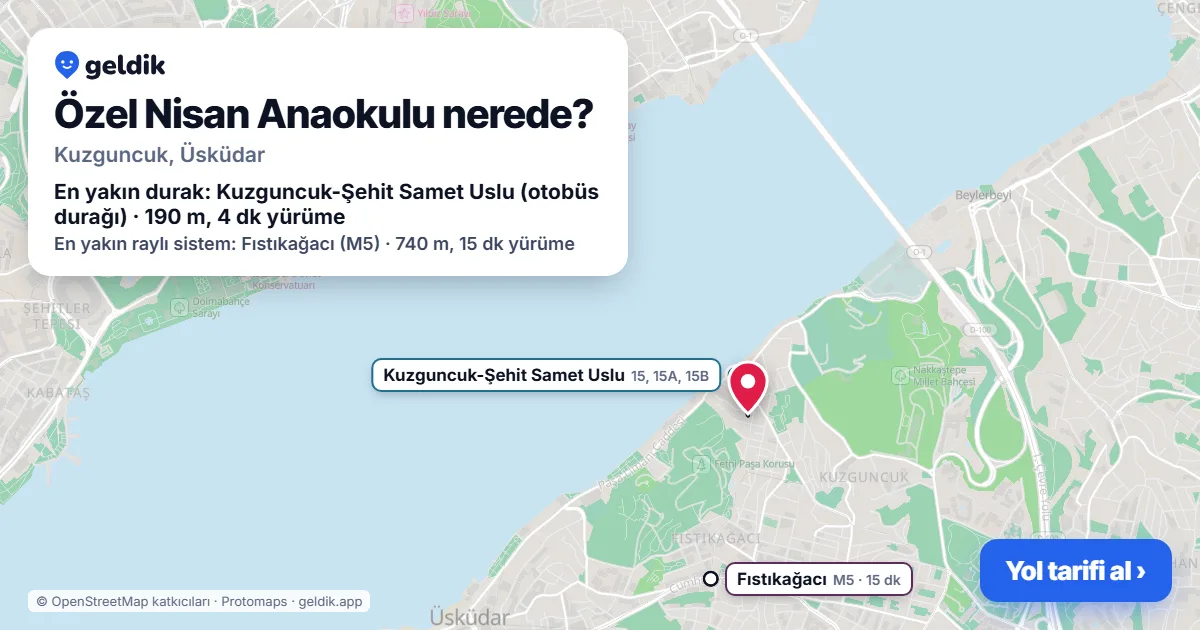 Özel Nisan Anaokulu nerede: haritada konumu ve en yakın duraklar, yürüme süreleriyle