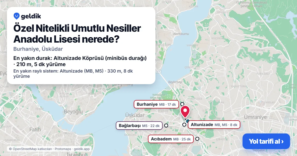 Özel Nitelikli Umutlu Nesiller Anadolu Lisesi nerede: haritada konumu ve en yakın duraklar, yürüme süreleriyle
