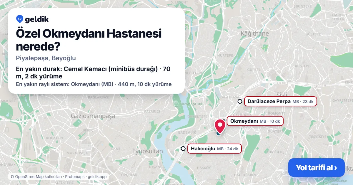Where is Özel Okmeydanı Hastanesi: map with its location and the nearest stops, with walking times