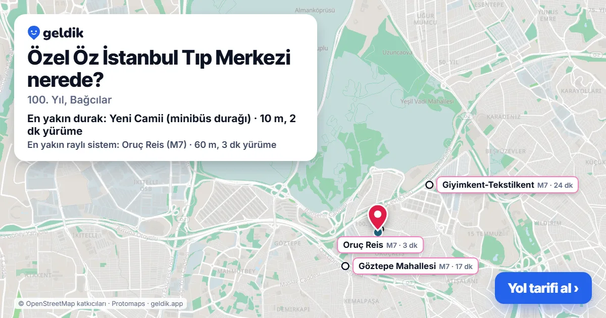Özel Öz İstanbul Tıp Merkezi nerede: haritada konumu ve en yakın duraklar, yürüme süreleriyle