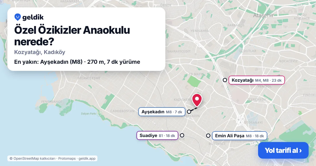 Özel Özikizler Anaokulu nerede: haritada konumu ve en yakın duraklar, yürüme süreleriyle