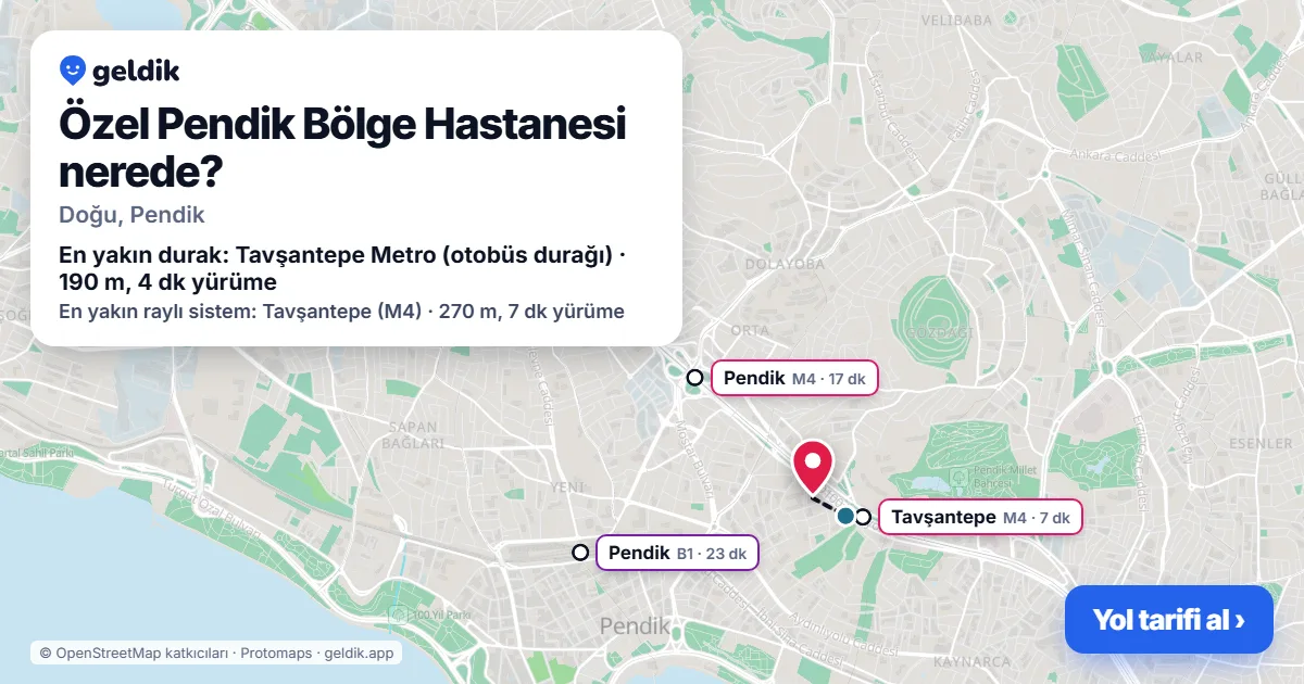 Özel Pendik Bölge Hastanesi nerede: haritada konumu ve en yakın duraklar, yürüme süreleriyle