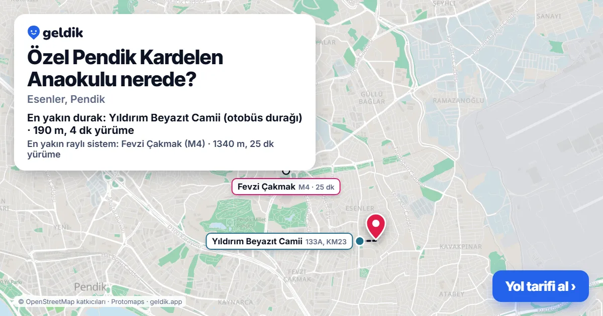 Özel Pendik Kardelen Anaokulu nerede: haritada konumu ve en yakın duraklar, yürüme süreleriyle