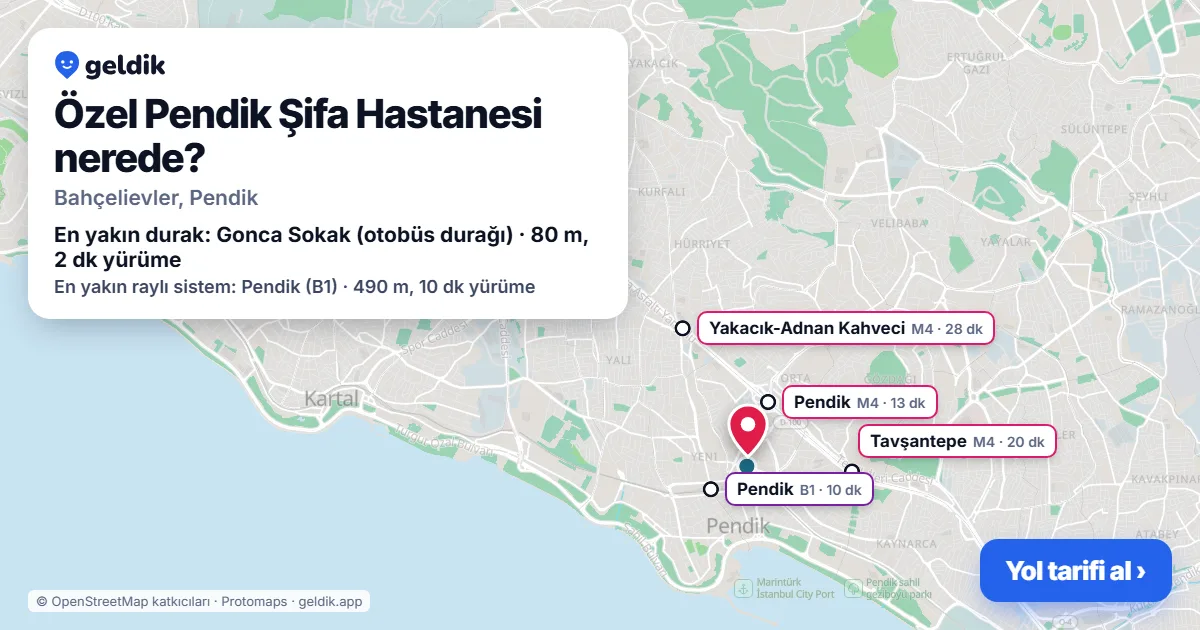 Özel Pendik Şifa Hastanesi nerede: haritada konumu ve en yakın duraklar, yürüme süreleriyle