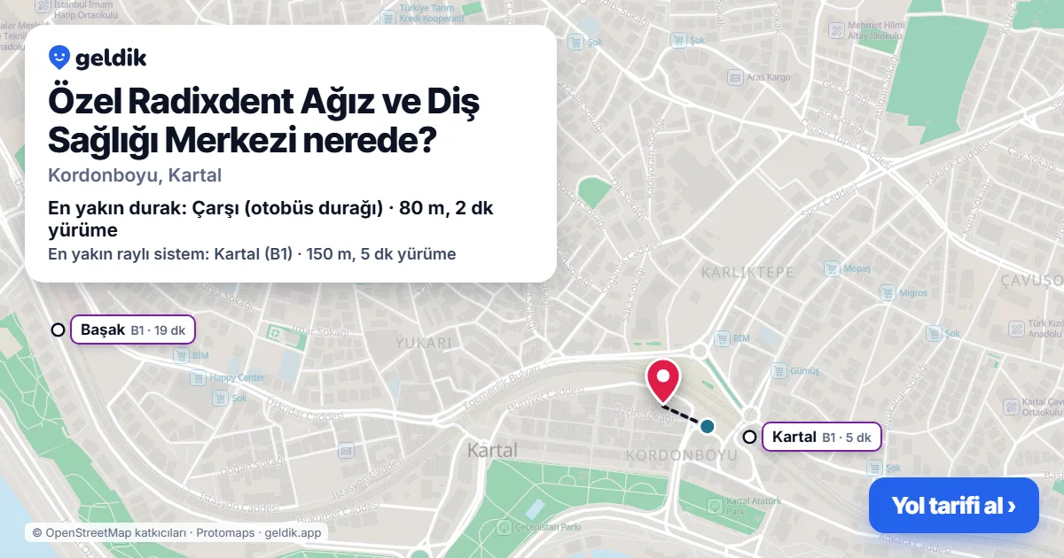 Where is Özel Radixdent Ağız ve Diş Sağlığı Merkezi: map with its location and the nearest stops, with walking times