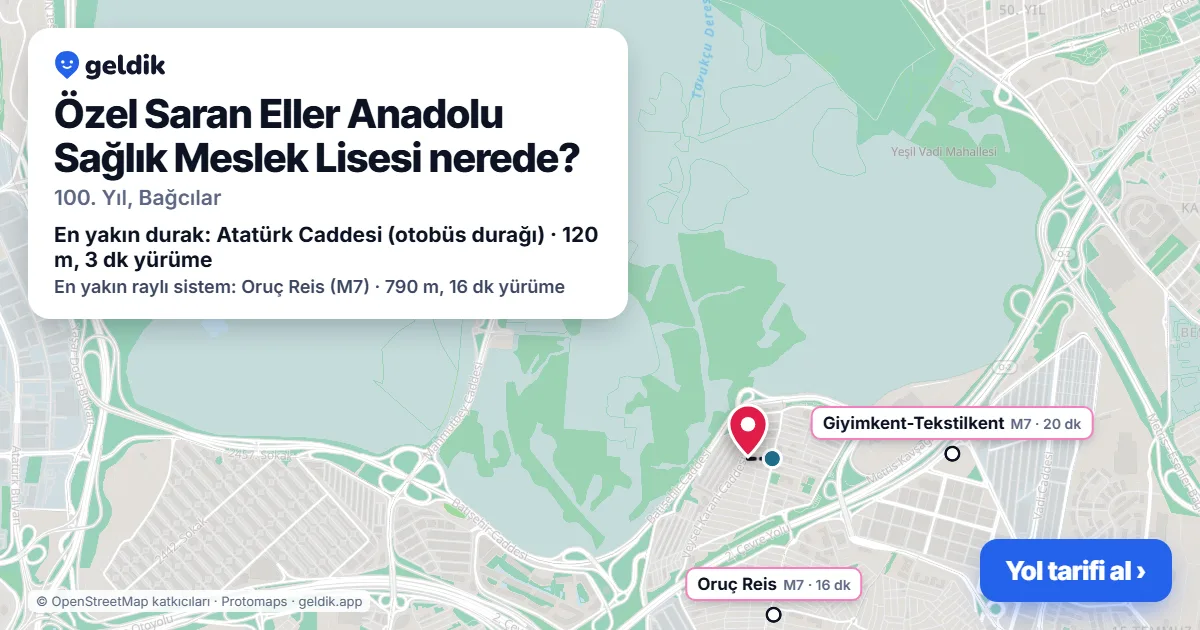 Where is Özel Saran Eller Anadolu Sağlık Meslek Lisesi: map with its location and the nearest stops, with walking times