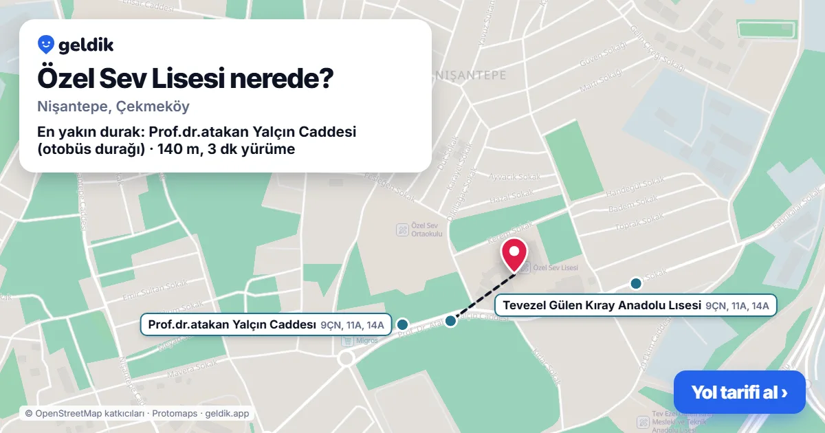 Where is Özel Sev Lisesi: map with its location and the nearest stops, with walking times