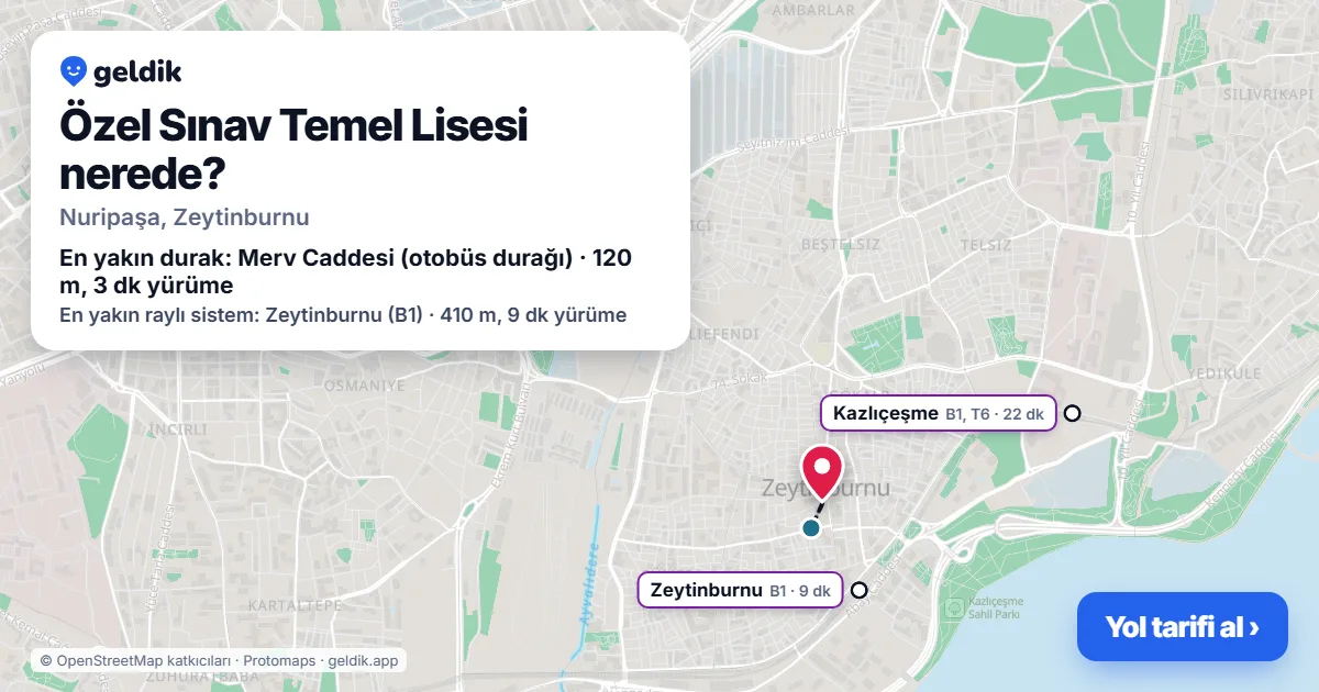 Where is Özel Sınav Temel Lisesi: map with its location and the nearest stops, with walking times