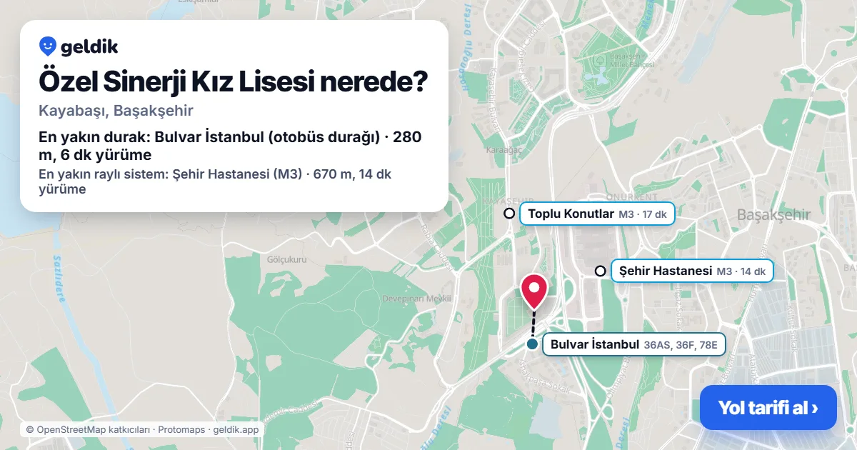Özel Sinerji Kız Lisesi nerede: haritada konumu ve en yakın duraklar, yürüme süreleriyle