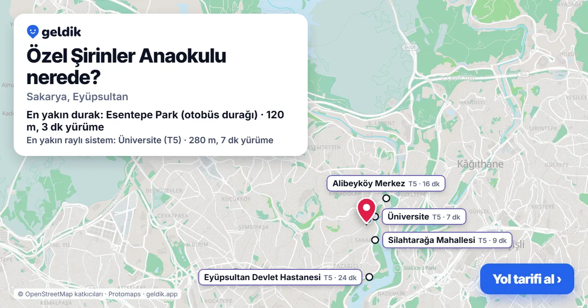 Özel Şirinler Anaokulu nerede: haritada konumu ve en yakın duraklar, yürüme süreleriyle