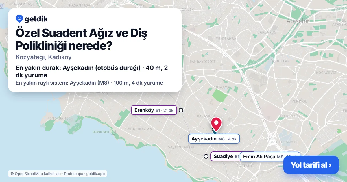 Özel Suadent Ağız ve Diş Polikliniği nerede: haritada konumu ve en yakın duraklar, yürüme süreleriyle