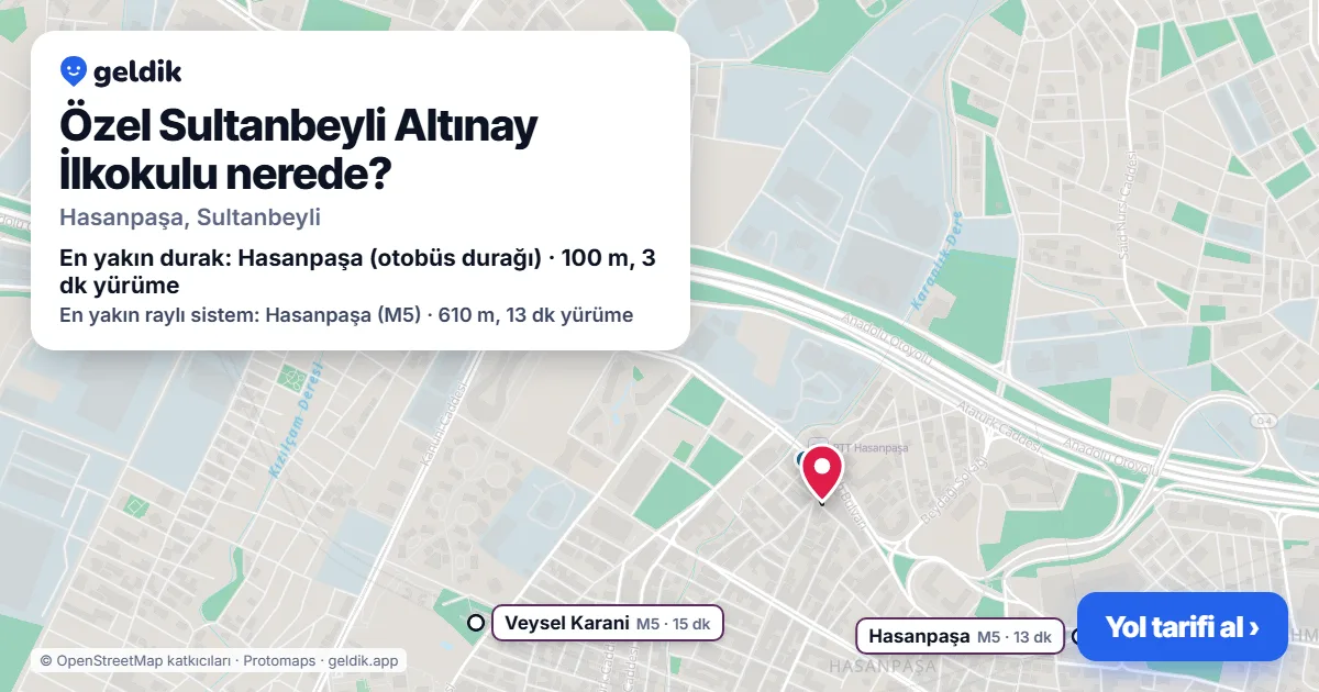 Özel Sultanbeyli Altınay İlkokulu nerede: haritada konumu ve en yakın duraklar, yürüme süreleriyle