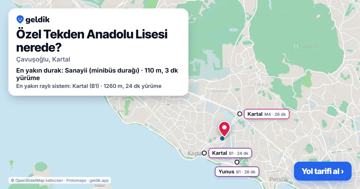 Özel Tekden Anadolu Lisesi nerede: haritada konumu ve en yakın duraklar, yürüme süreleriyle