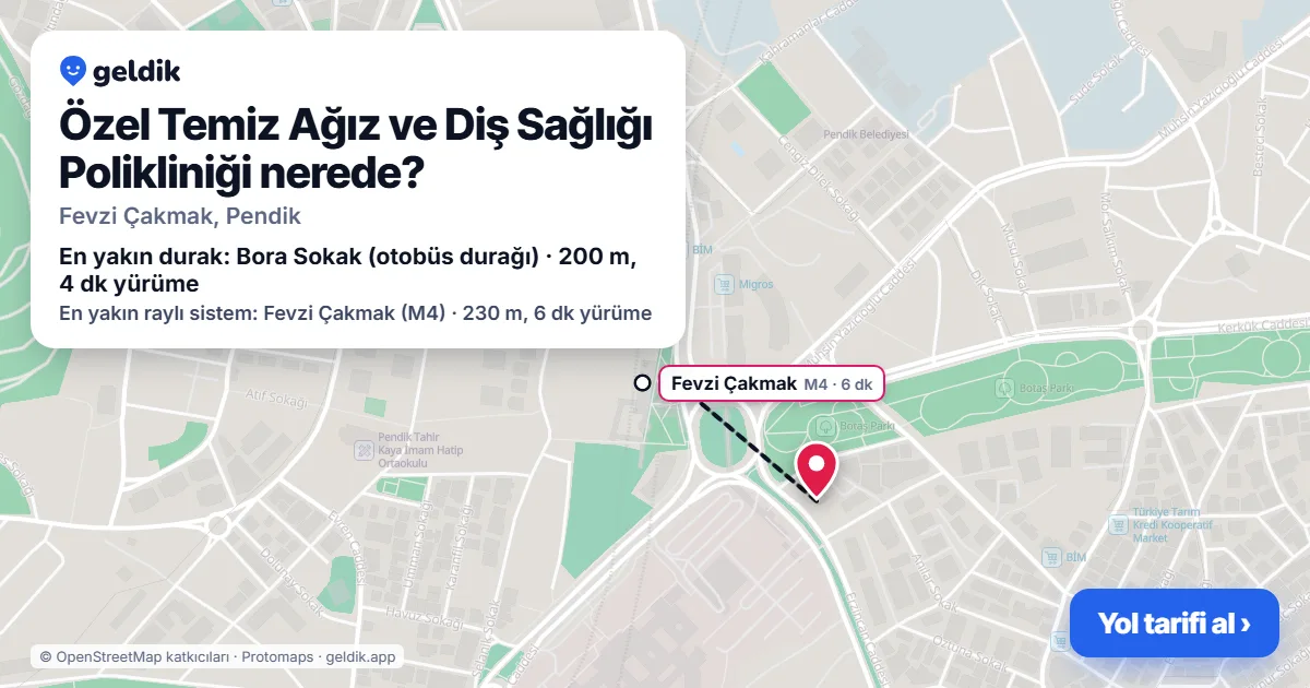 Özel Temiz Ağız ve Diş Sağlığı Polikliniği nerede: haritada konumu ve en yakın duraklar, yürüme süreleriyle