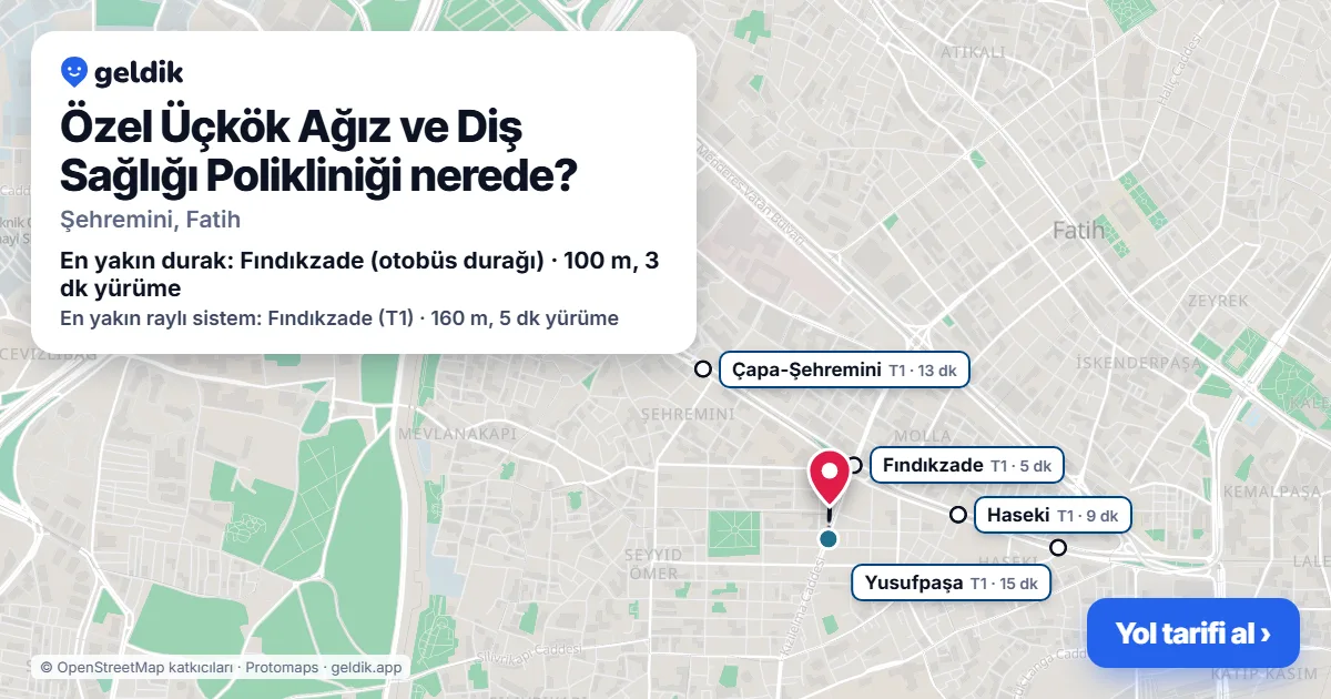 Özel Üçkök Ağız ve Diş Sağlığı Polikliniği nerede: haritada konumu ve en yakın duraklar, yürüme süreleriyle