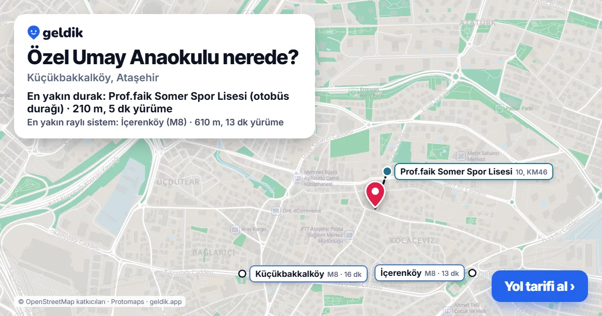 Where is Özel Umay Anaokulu: map with its location and the nearest stops, with walking times