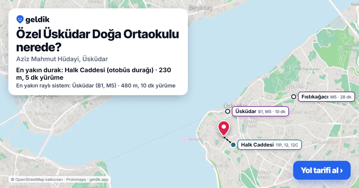 Özel Üsküdar Doğa Ortaokulu nerede: haritada konumu ve en yakın duraklar, yürüme süreleriyle