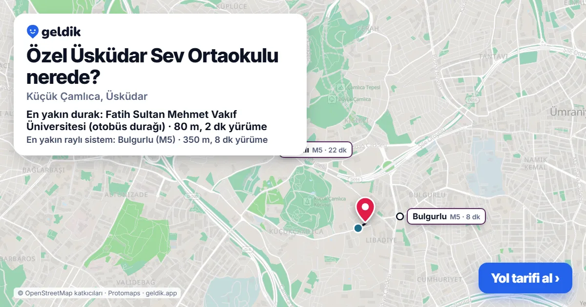 Where is Özel Üsküdar Sev Ortaokulu: map with its location and the nearest stops, with walking times