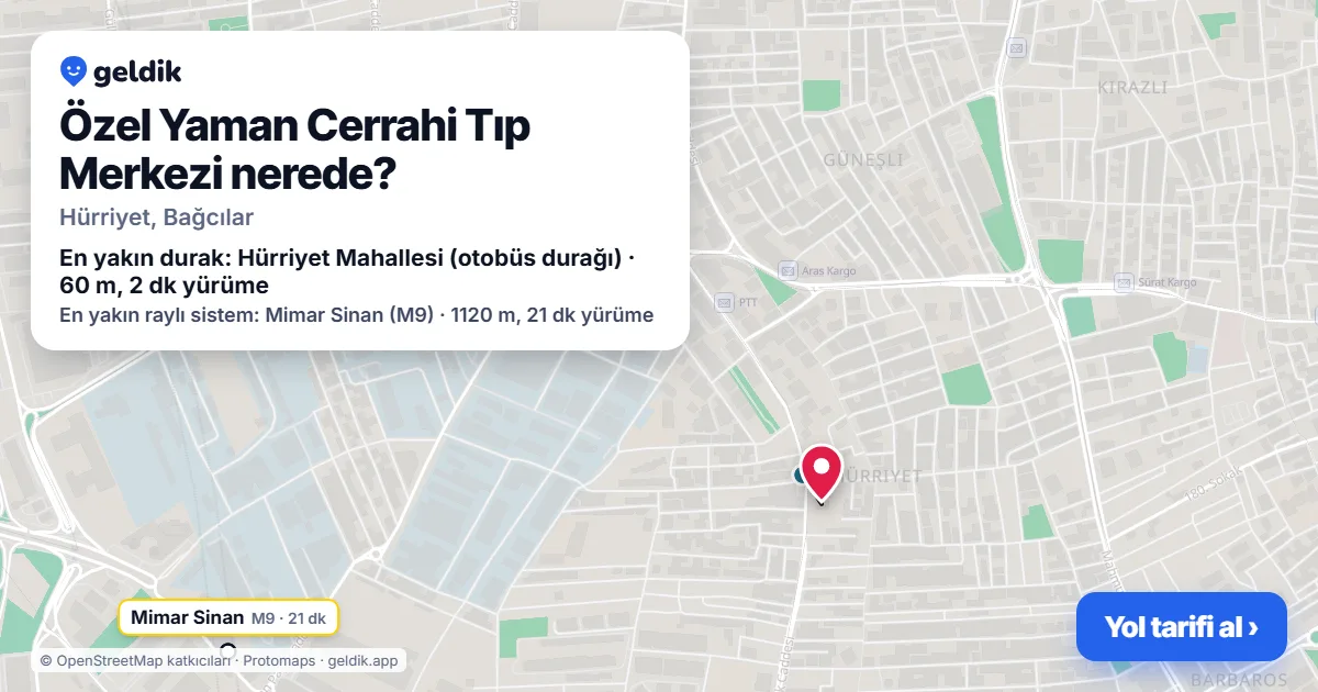 Where is Özel Yaman Cerrahi Tıp Merkezi: map with its location and the nearest stops, with walking times