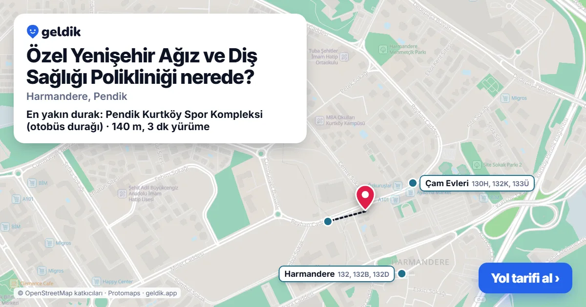 Where is Özel Yenişehir Ağız ve Diş Sağlığı Polikliniği: map with its location and the nearest stops, with walking times