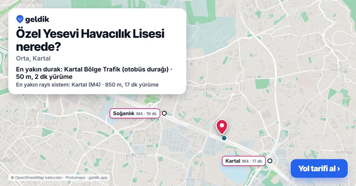 Özel Yesevi Havacılık Lisesi nerede: haritada konumu ve en yakın duraklar, yürüme süreleriyle