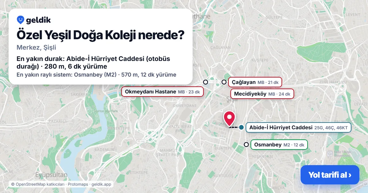 Özel Yeşil Doğa Koleji nerede: haritada konumu ve en yakın duraklar, yürüme süreleriyle