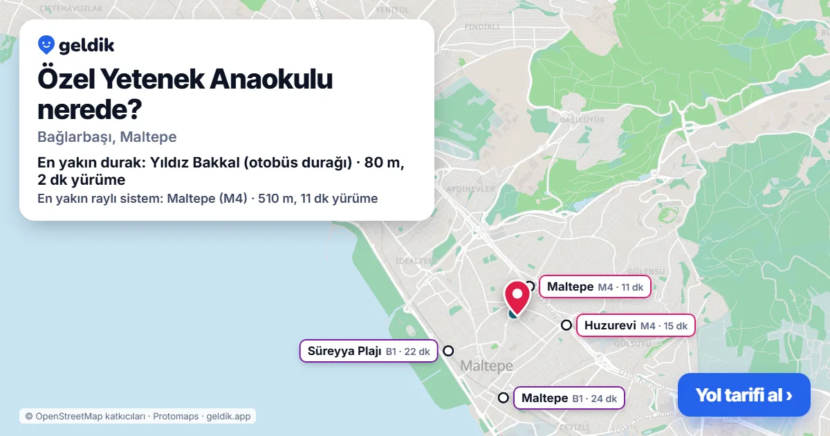 Özel Yetenek Anaokulu nerede: haritada konumu ve en yakın duraklar, yürüme süreleriyle