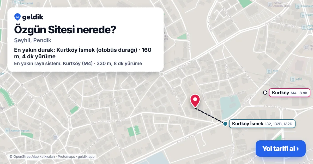 Where is Özgün Sitesi: map with its location and the nearest stops, with walking times