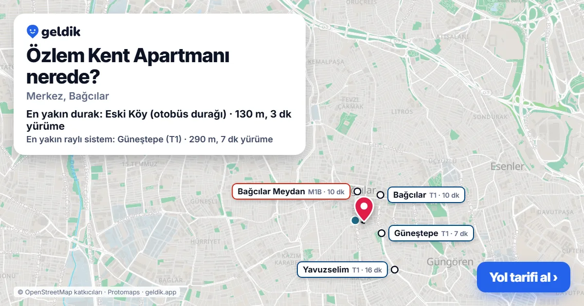 Where is Özlem Kent Apartmanı: map with its location and the nearest stops, with walking times
