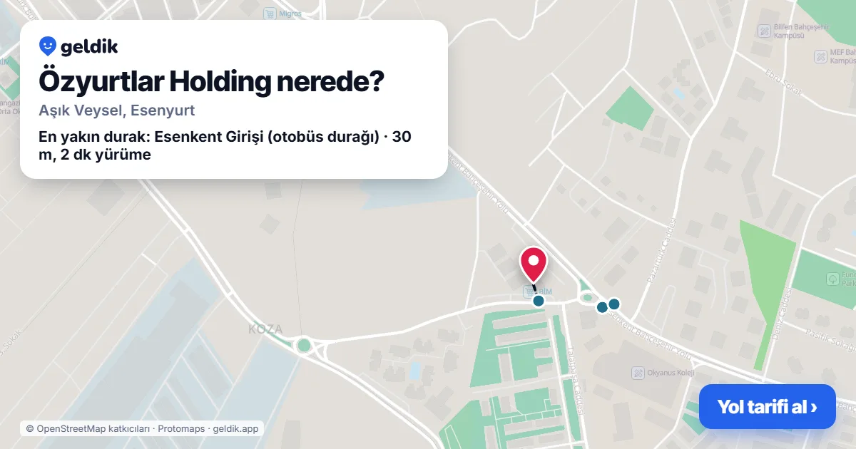 Where is Özyurtlar Holding: map with its location and the nearest stops, with walking times