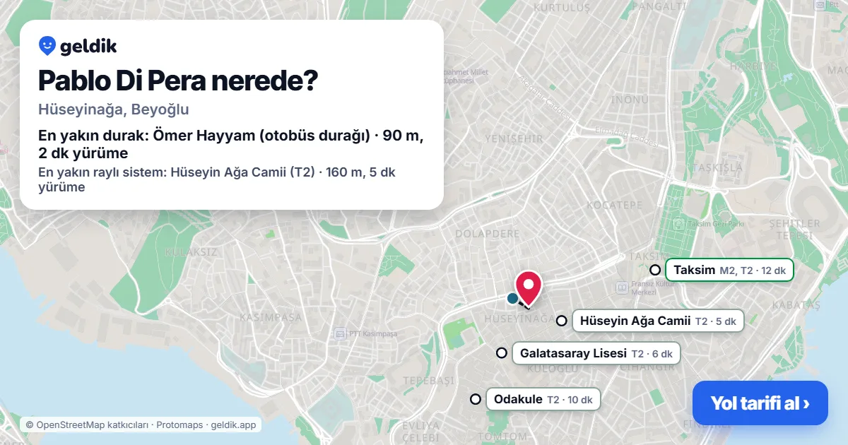 Pablo Di Pera nerede: haritada konumu ve en yakın duraklar, yürüme süreleriyle