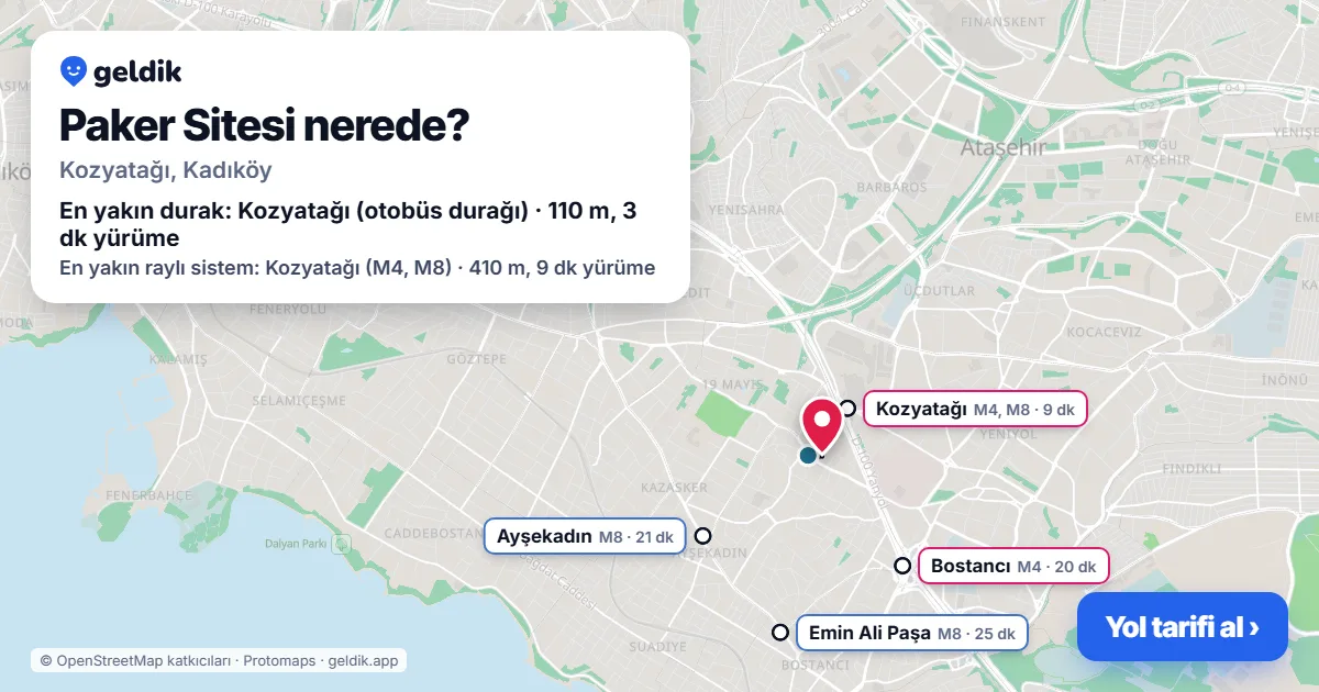 Paker Sitesi nerede: haritada konumu ve en yakın duraklar, yürüme süreleriyle