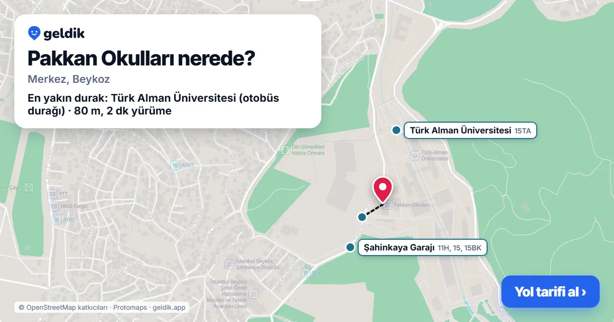 Where is Pakkan Okulları: map with its location and the nearest stops, with walking times