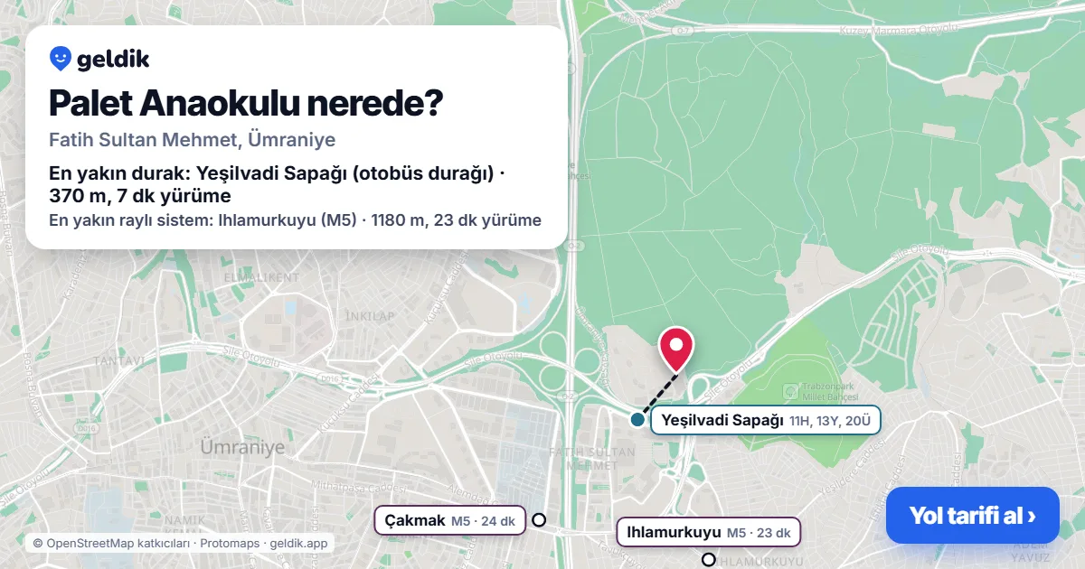 Where is Palet Anaokulu: map with its location and the nearest stops, with walking times